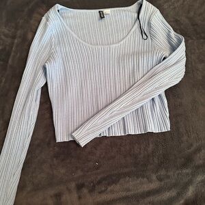 Divided White Ribbed Crop Blouse